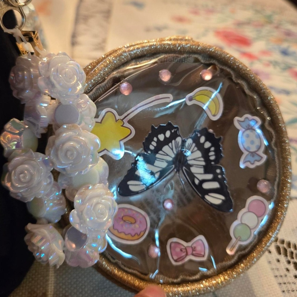 Black and Pink Backpack with Butterfly and Rhinestone Accents - Picture 2 of 4